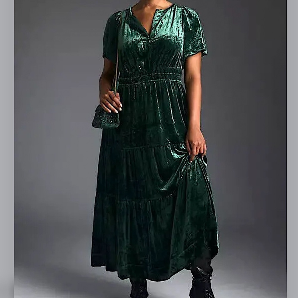 Anthropologie Somerset Emerald Green Velvet Maxi Dress